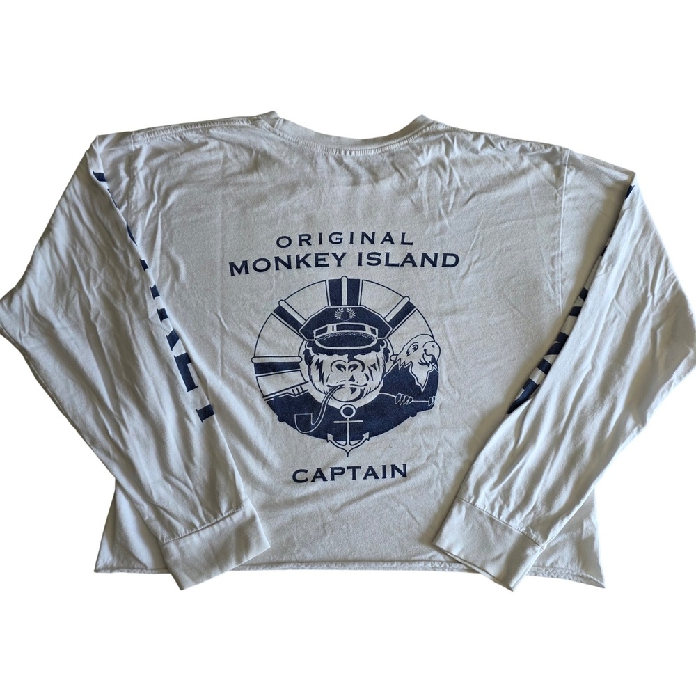 Brandy Melville John Galt Monkey Island Long Sleeve Crop Top White Graphic Tee